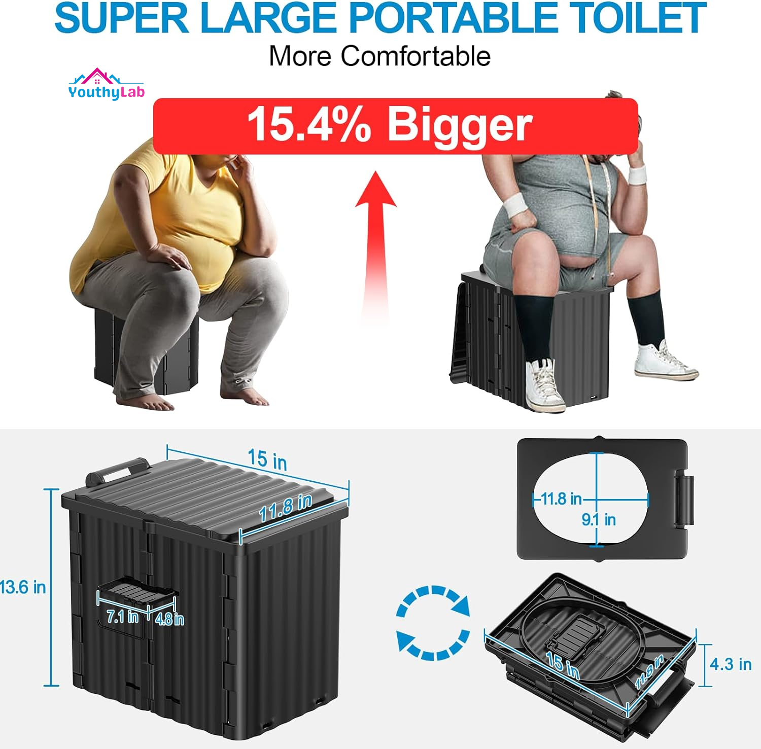 Upgraded Portable Toilet for Camping, 400LBS Portable Folding Toilet, Portable Camping Toilet for Adults W/Detachable Cell Phone Holder and Toilet Paper Holder, Black Porta Potty Travel Toilet