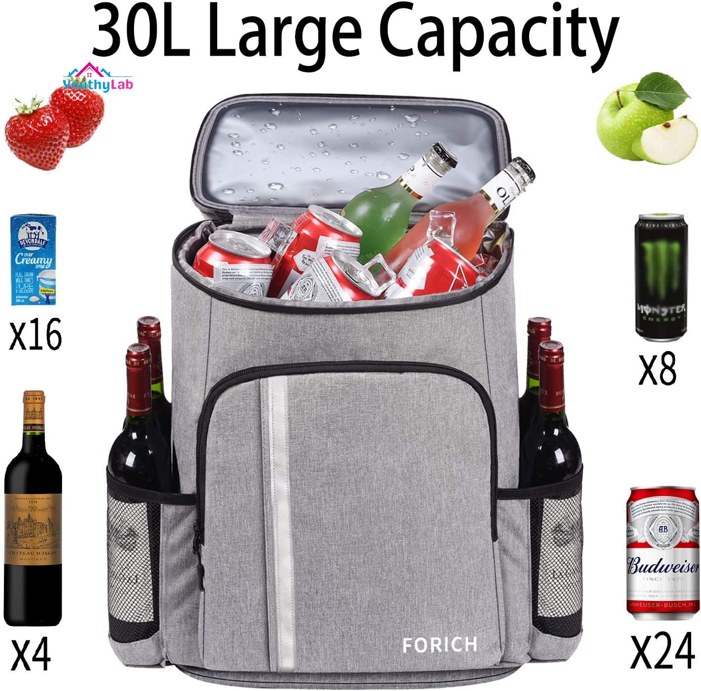 Backpack Cooler Leakproof Insulated Waterproof Backpack Cooler Bag, Lightweight Soft Beach Cooler Backpack for Men Women to Work Lunch Picnics Camping Hiking, 30 Cans