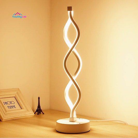 Twist Wave LED Table Lamp - 12W Warm White Modern Decor Light with Standing 17.72 Inches Tall on 4.92 Inches round Base - Brightness Dimmable Switch - White