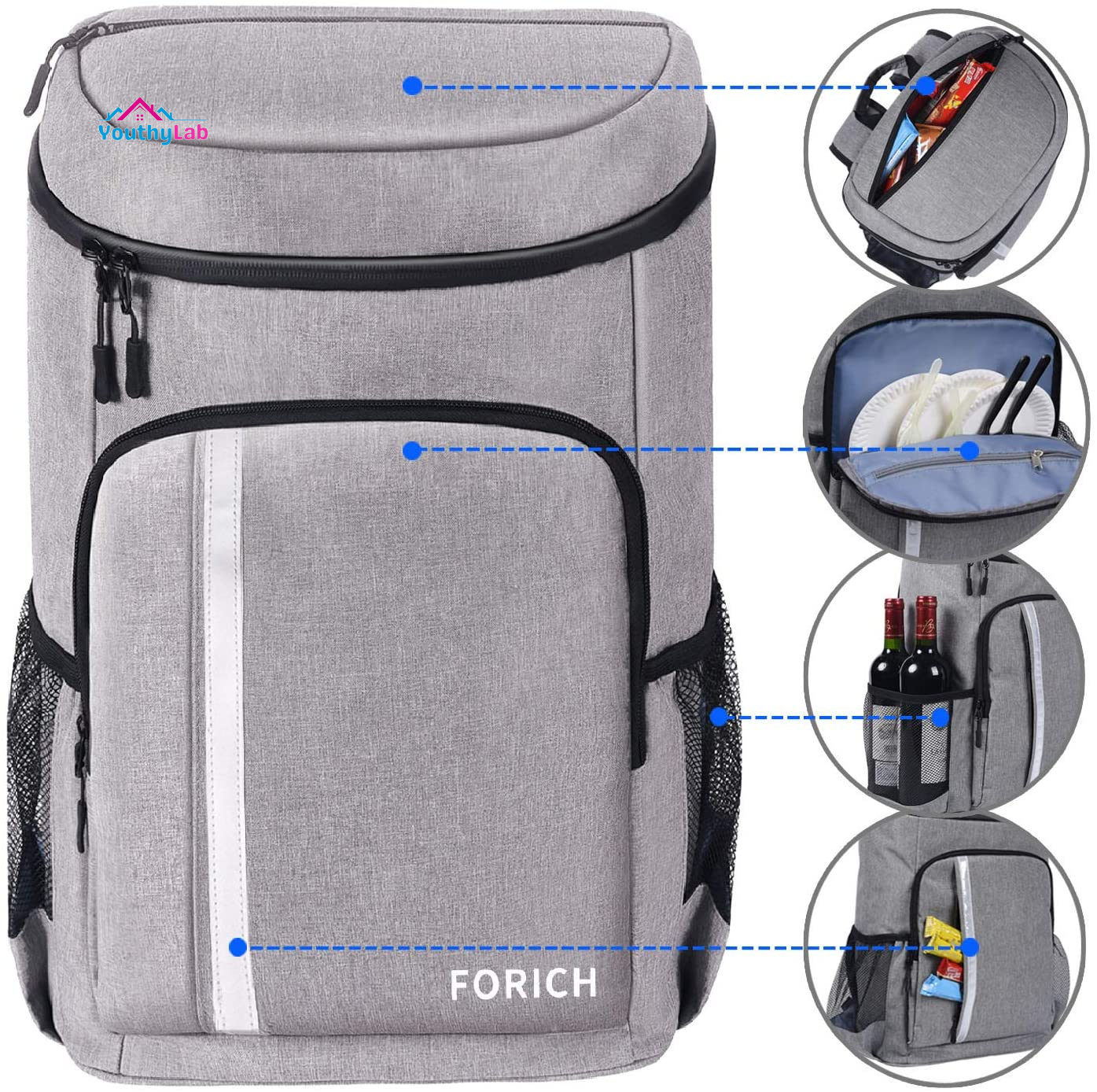 Backpack Cooler Leakproof Insulated Waterproof Backpack Cooler Bag, Lightweight Soft Beach Cooler Backpack for Men Women to Work Lunch Picnics Camping Hiking, 30 Cans