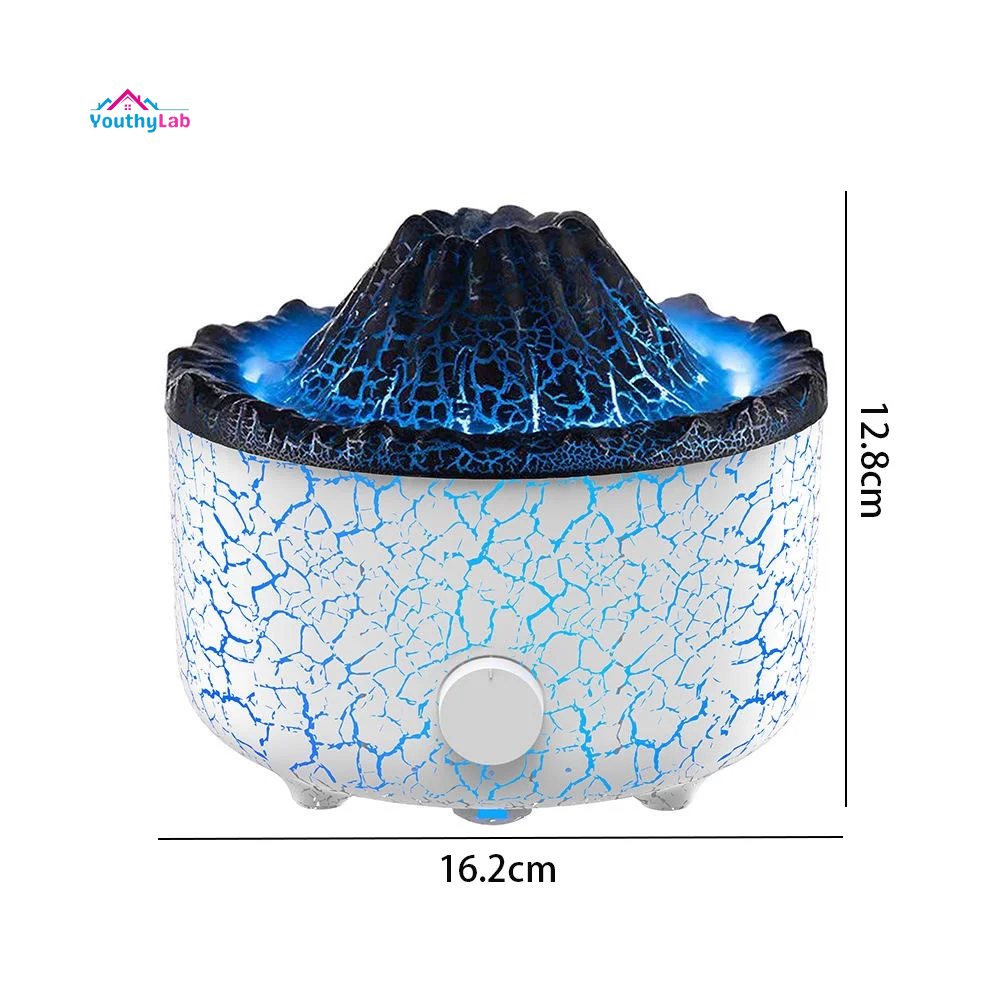 Diffuser Humidifier with 3D Flame and Volcano Effect,560Ml Aroma Essential Oil Diffuser with Remote Control,White