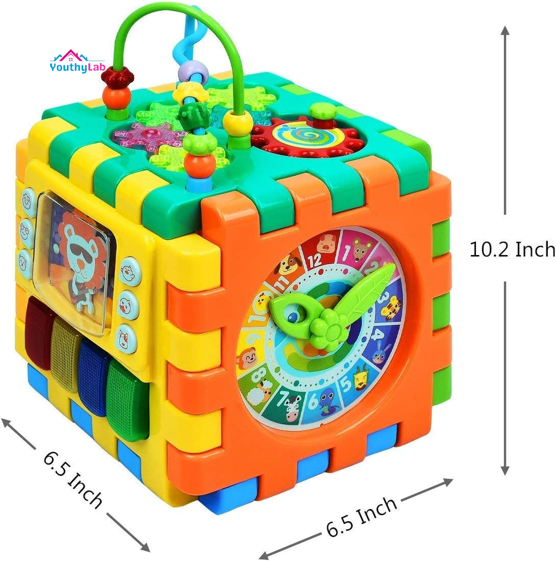 Baby Activity Cube Toddler Toys - 6 in 1 Shape Sorter Toys Baby Activity Play Centers for Kids Infants Educational Musci Play Cube Preschool Toys for 1 2 Years Old Boys & Girls(Battery Excluded)