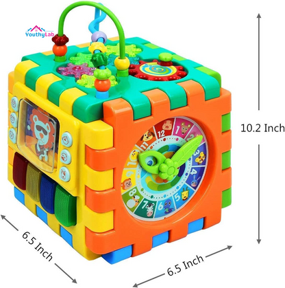 Baby Activity Cube Toddler Toys - 6 in 1 Shape Sorter Toys Baby Activity Play Centers for Kids Infants Educational Musci Play Cube Preschool Toys for 1 2 Years Old Boys & Girls(Battery Excluded)