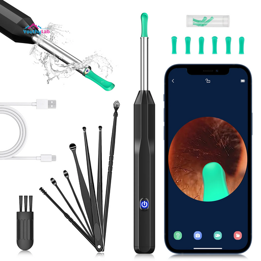 Ear Cleaner with Camera, Earwax Remover Tool, 1296P HD Ear Otoscope with 6 LED Lights, 6 Ear Spoon & 8 Tools Ear Wax Removal Kit for Iphone, Ipad & Android Smart Phone