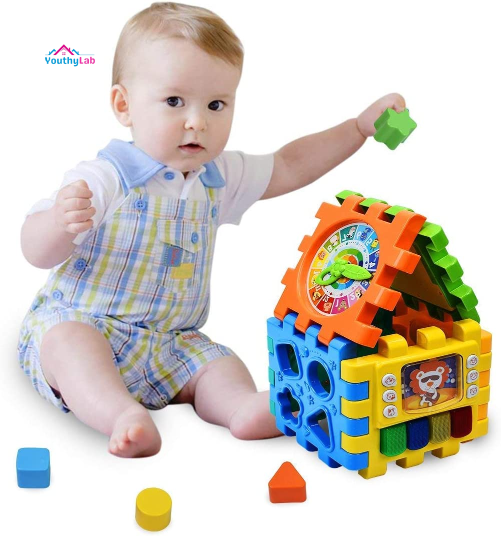 Baby Activity Cube Toddler Toys - 6 in 1 Shape Sorter Toys Baby Activity Play Centers for Kids Infants Educational Musci Play Cube Preschool Toys for 1 2 Years Old Boys & Girls(Battery Excluded)