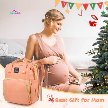 Diaper Bag Backpack, Multifunctional Baby Diaper Bags with Changing Station &Foldable Crib, Large Baby Bag for 0-6 Mouth Boys Girls W/ USB Charging Port&Stroller Strap, Mom Gifts Baby Essentials(Pink)